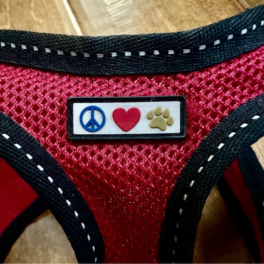 Red Dog Harness with Peace Love Paw Patch